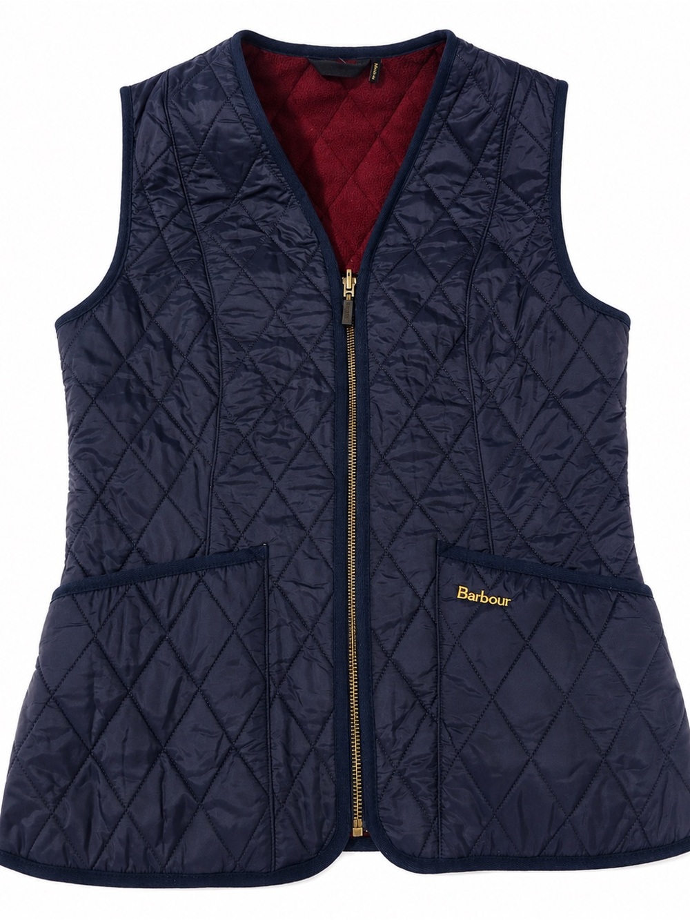 Barbour Betty Fleece Lined Quilted Vest Gilet Navy Burgundy US 6 UK10 Equestrian - Picture 2 of 10